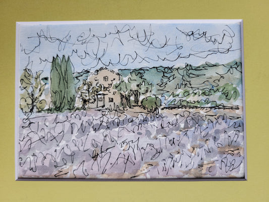 Lavender Villa - Sagefen Series Original Ink & Watercolor Art (5x7)