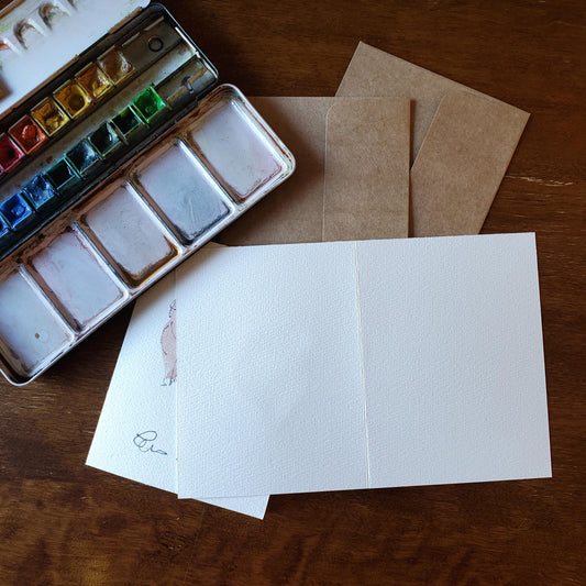 Piggy Greeting Card Original Ink & Watercolor Art Notecard Hand Painted 4 1/2" x 6" Blank Pig Lovers Card - Set of Two