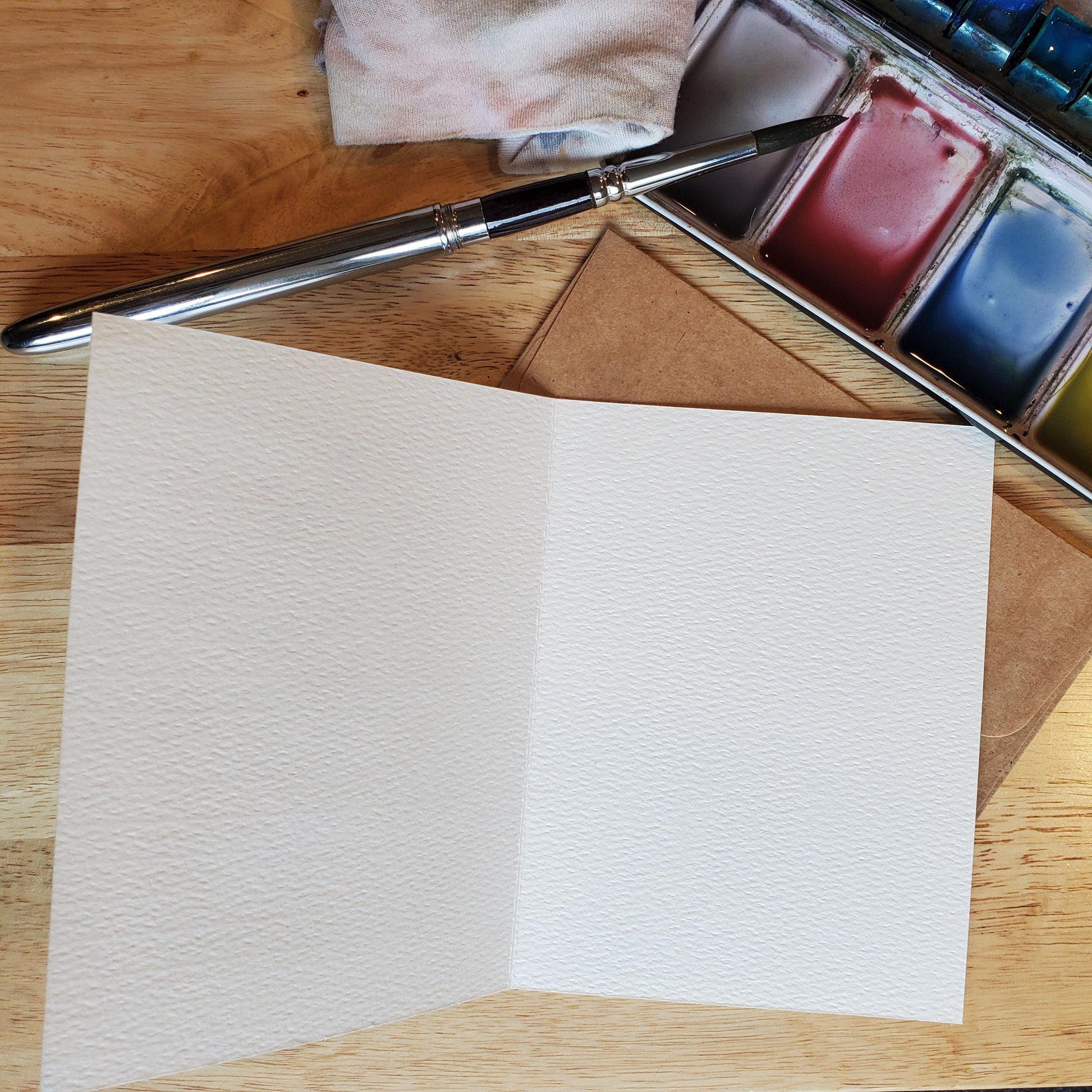 Festive Christmas Tree Greeting Card Original Ink & Watercolor Art Winter Snow Season Notecard Hand Painted 4 1/2" x 6" Blank Holiday Cards