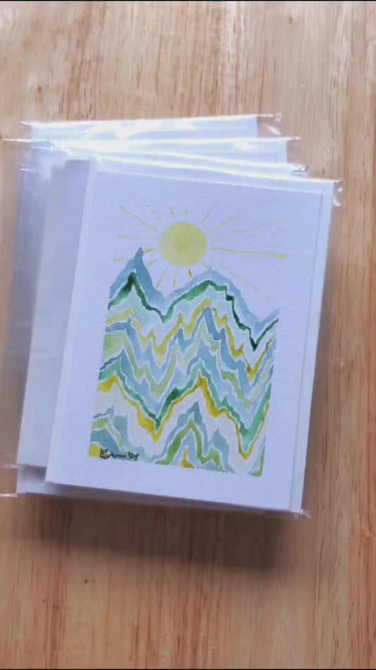 Hand painted Abstract Art Mountain Greeting Card Original Watercolor Painting 4x6 Blank Notecard Set of Two