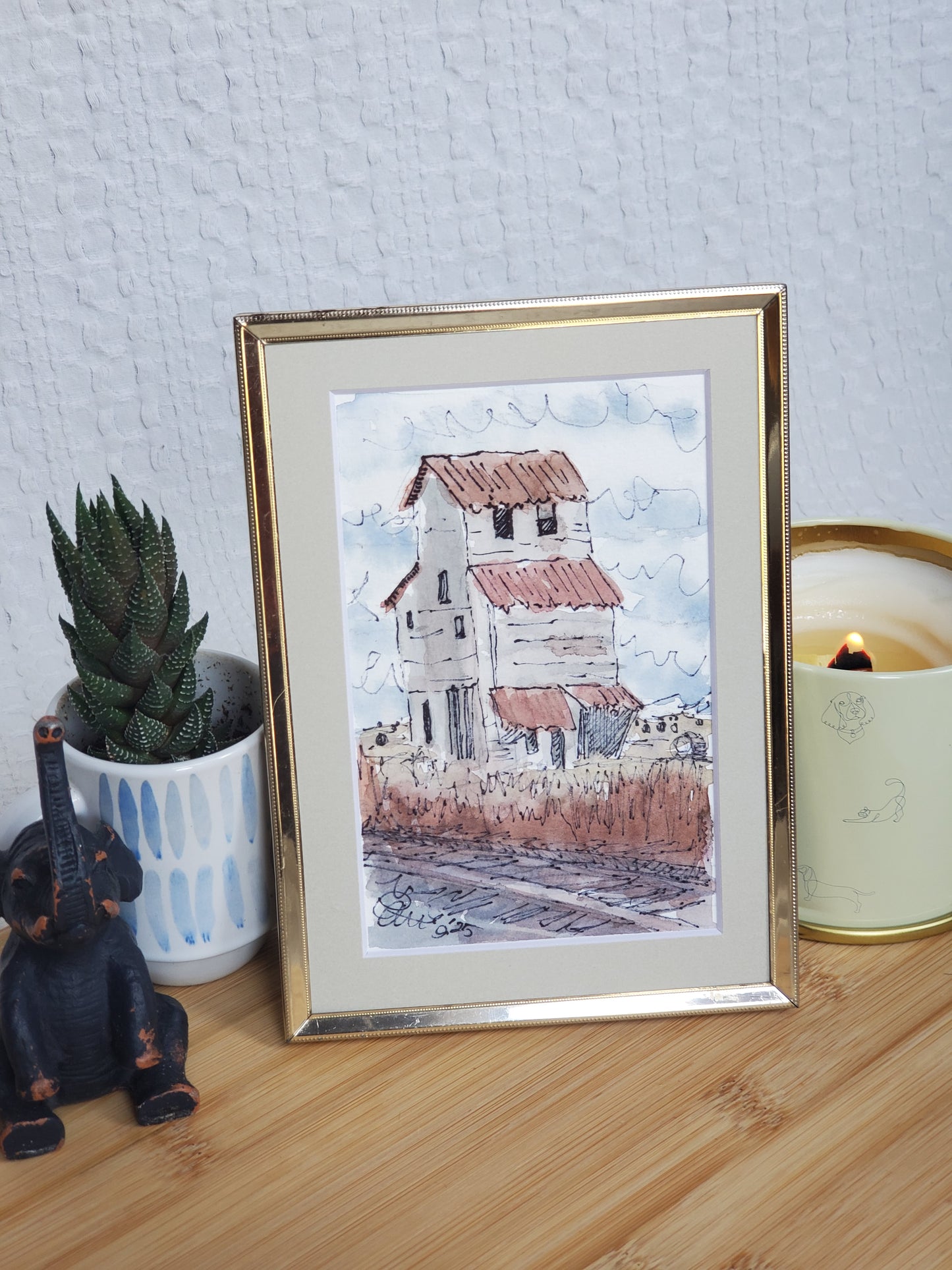 The Old Ways Farm Field and Grainery - Original Ink & Watercolor Art