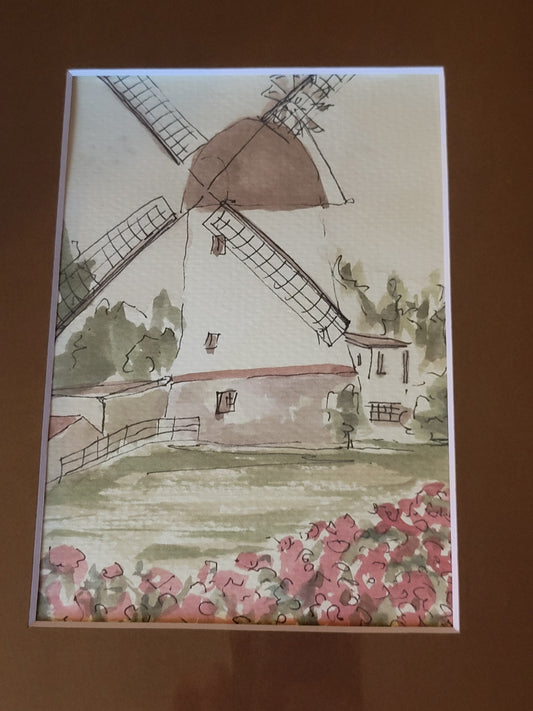 Windmill - Sagefen Series Original Ink & Watercolor Art (5x7)
